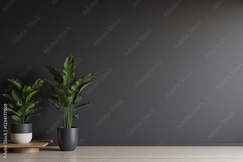 Fototapeta premium modern minimalist living room with charcoal wall plant