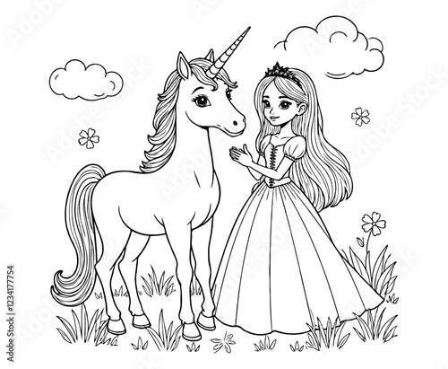 Coloring page The Unicorn and Princess