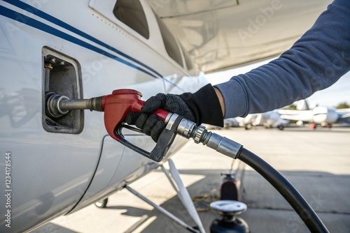 hand pump fuel to airplane at the airport. Aviation fuel supply