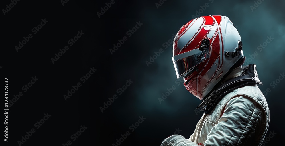 Obraz premium Epic Portrait of F1 Driver in White Overall and Helmet – Waiting Pose