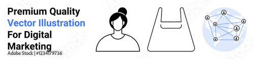 Wallpaper Mural Female avatar, reusable bag, network graphic with interconnected nodes. Ideal for marketing, eco-awareness, e-commerce, networking, technology, branding flat landing page banner Torontodigital.ca