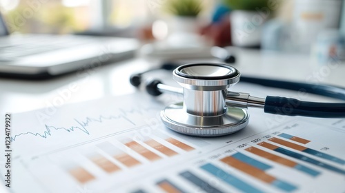 Healthcare Finance: Stethoscope on Medical Charts and Graphs