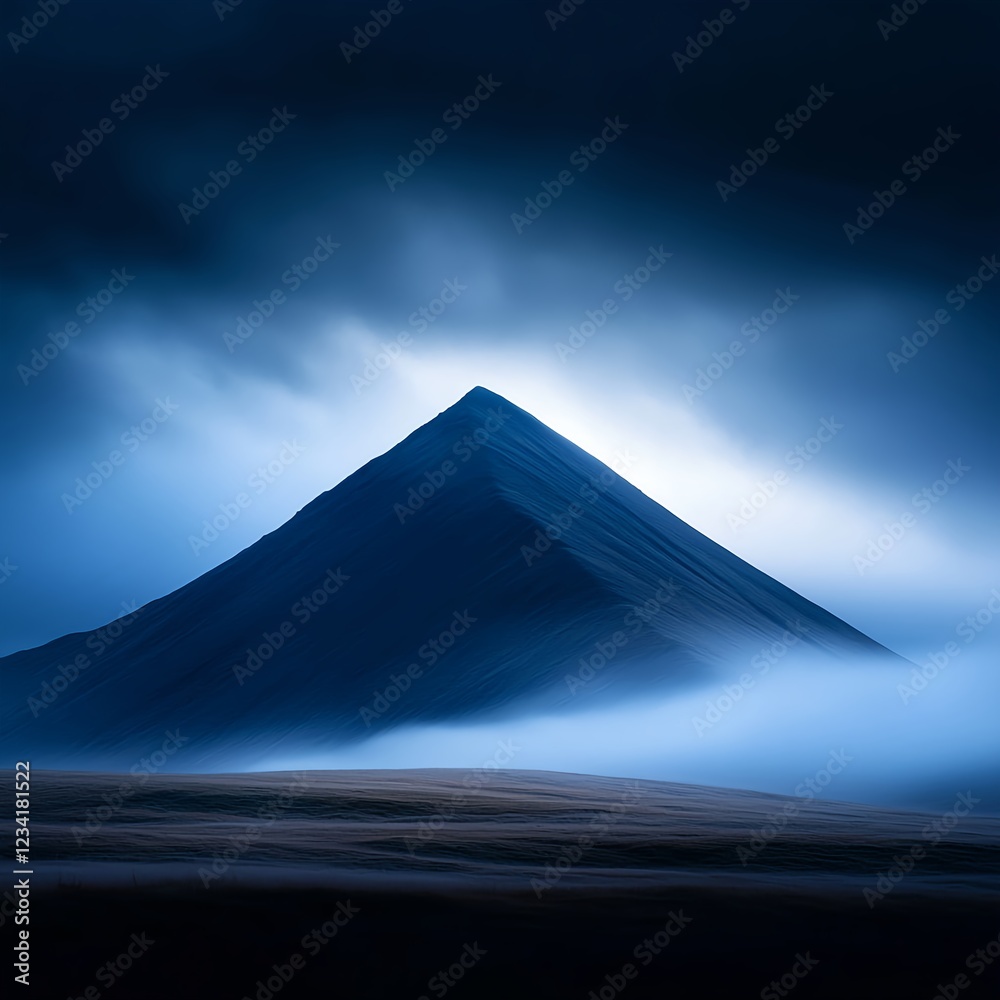 Fototapeta premium Dark Blue Mountain Peak in Fog