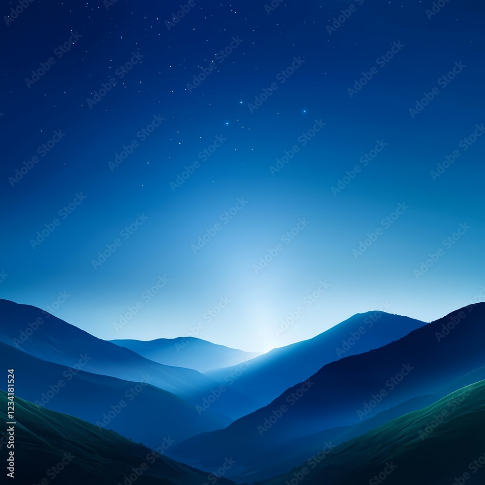 Obraz premium Dark Blue Mountain Range Under Starlit Night Sky