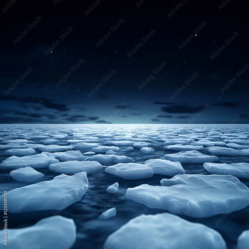 Obraz premium Dark Blue Night Arctic Ocean Ice Floes