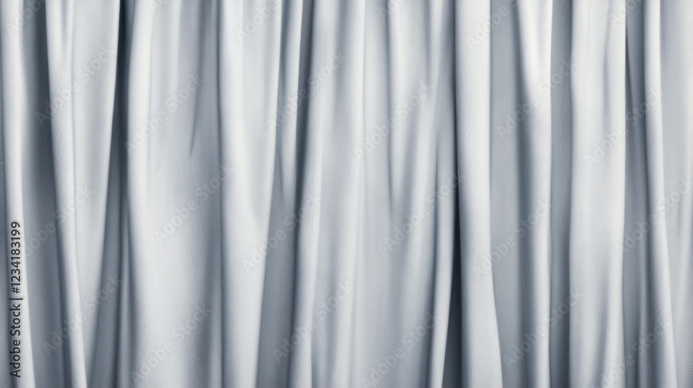 Close-up of elegant, flowing, light gray fabric drapes.