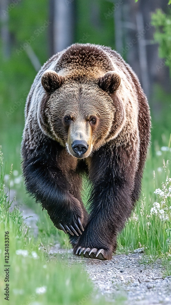HD Phone Wallpaper Majestic Grizzly Bear Walking on Forest Path Closeup View of Powerful Paws and Fur HD Phone Wallpaper Majestic Grizzly Bear Walking on Forest Path Closeup View of Powerful Paws and Fur
