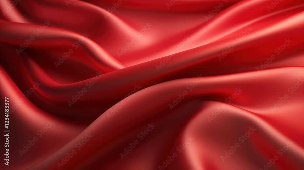Fototapeta premium Smooth Red Fabric with Elegant Waves and Soft Texture, Captivating Drapery for Fashion and Design Projects, Abstract Background for Artistry