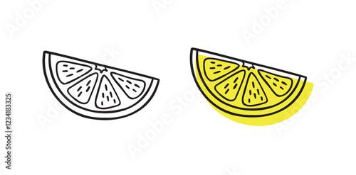 Doodle hand drawn lemon slice icon. Single lemon slices for cafes and restaurants, cute postcards and culinary design.