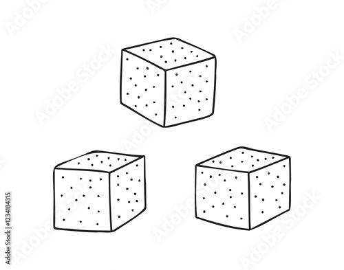 Outline hand drawn sugar cubes. Doodle sugar cubes sweet lump.