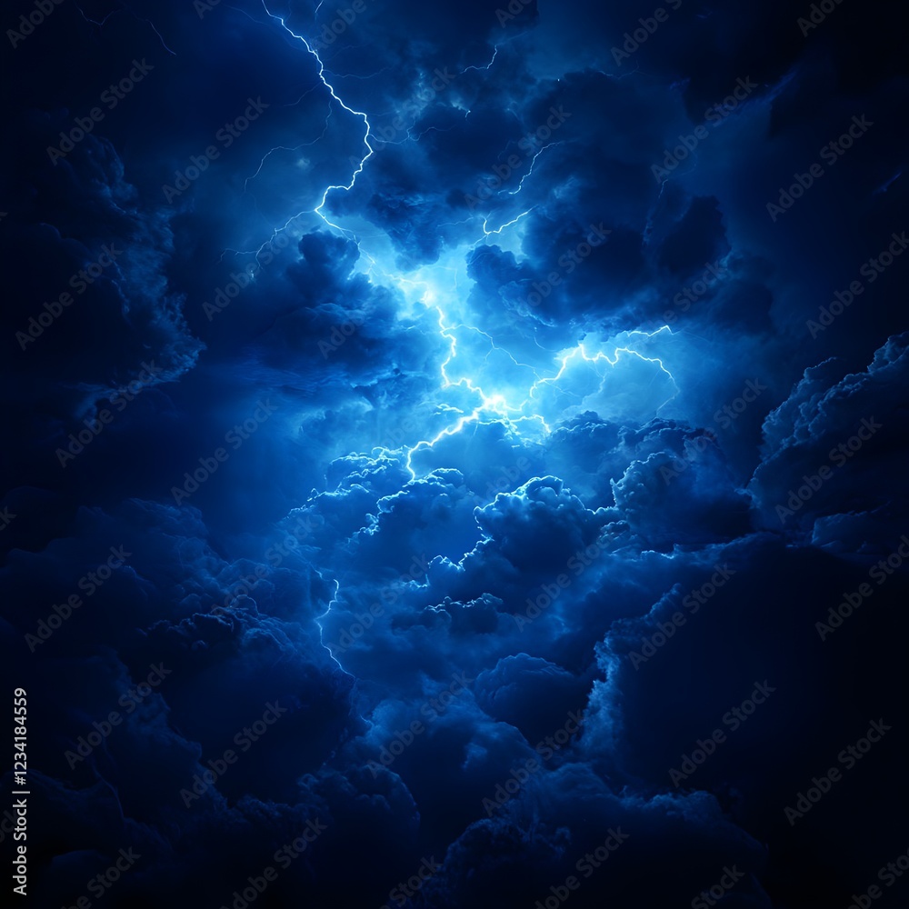 Fototapeta premium Dark Blue Night Sky with Lightning Storm