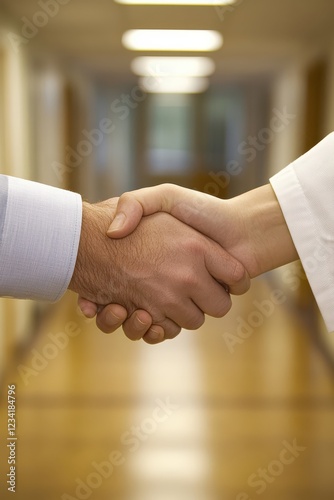 Close-up of two hands shaking, symbolizing successful job offer in office photo