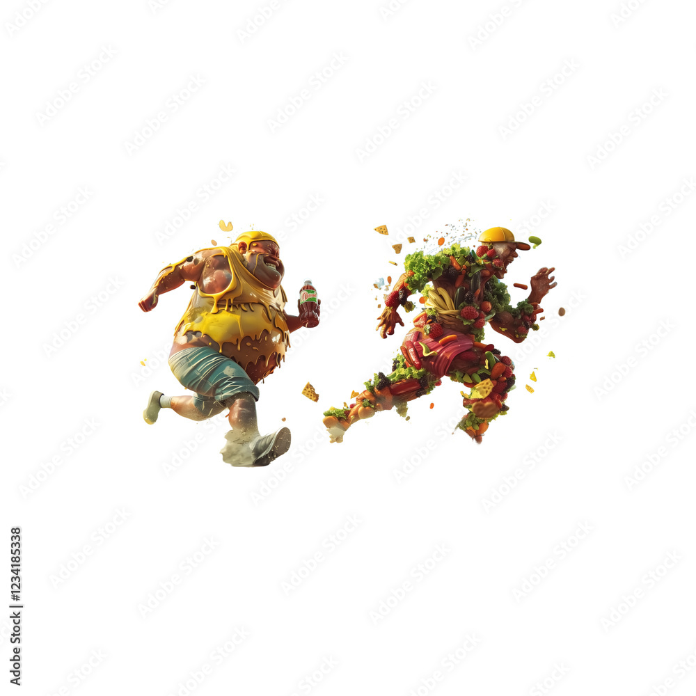 Fototapeta premium Artistic illustration of a race between two food-made humanoid f