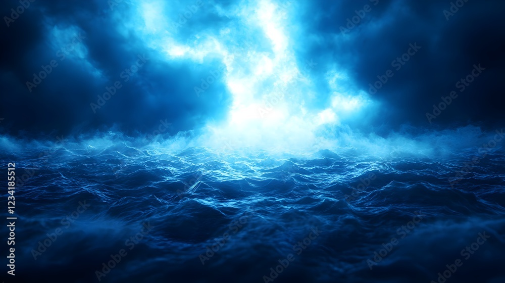 Fototapeta premium Dark Blue Ocean Storm at Night