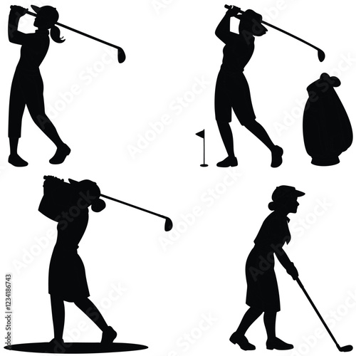 woman golf player bundle art and illustrator eps