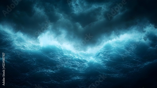 Dark Blue Ocean Waves at Night