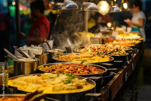 A food festival with a stall serving international cuisines