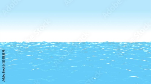 animation of gentle ocean waves moving under a soft blue sky. The light reflections on the water add realism to the scene. 
Creating a calm and relaxing atmosphere.