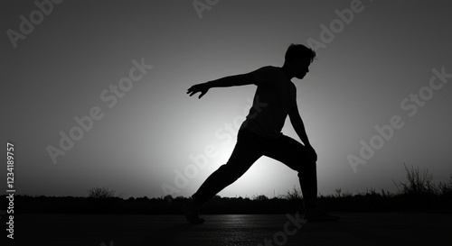 Silhouette of Man Stretching at Sunset