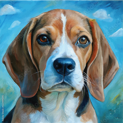 A vibrant watercolor depiction of a Beagle with its signature short coat and tail wag