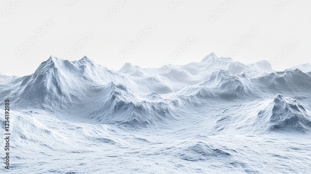 Fototapeta premium Snowy mountain range panorama, winter landscape, bright sky, background for design
