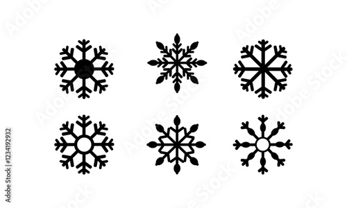 Snowflakes christmas detailed vector and silhouettes set black and white