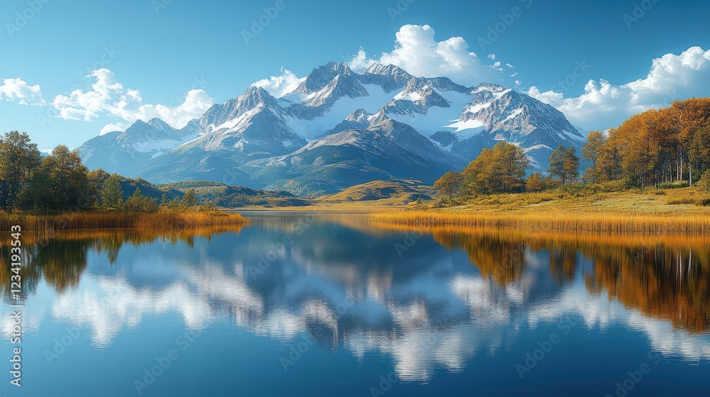 Majestic Mountain Lake Reflection: A Breathtaking Autumn Panorama