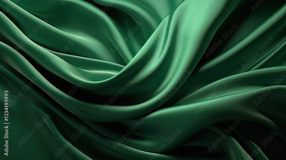 Fototapeta premium Luxurious Green Silk Fabric with Shiny Folds and Soft Texture for Elegant Background Designs and Fashion Projects