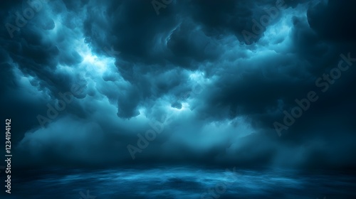 Dark Blue Stormy Clouds Over a Deep Ocean