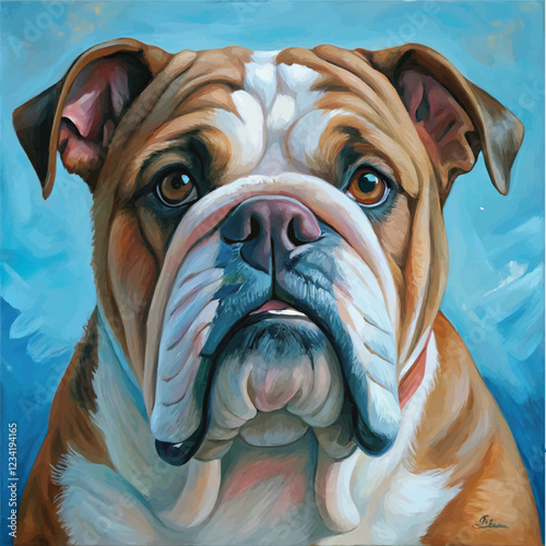Bulldog painted in soft, flowing watercolor strokes with deep facial wrinkles