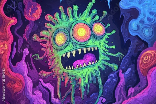 Psychedelic Neon Monster In A Vibrant Cosmic Landscape photo