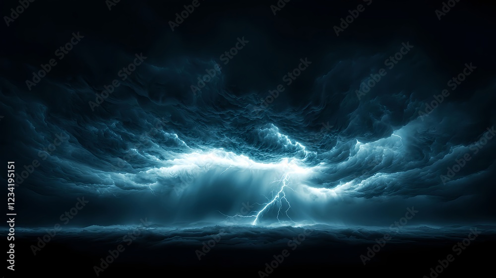 Fototapeta premium Dark Blue Stormy Night Sky with Lightning