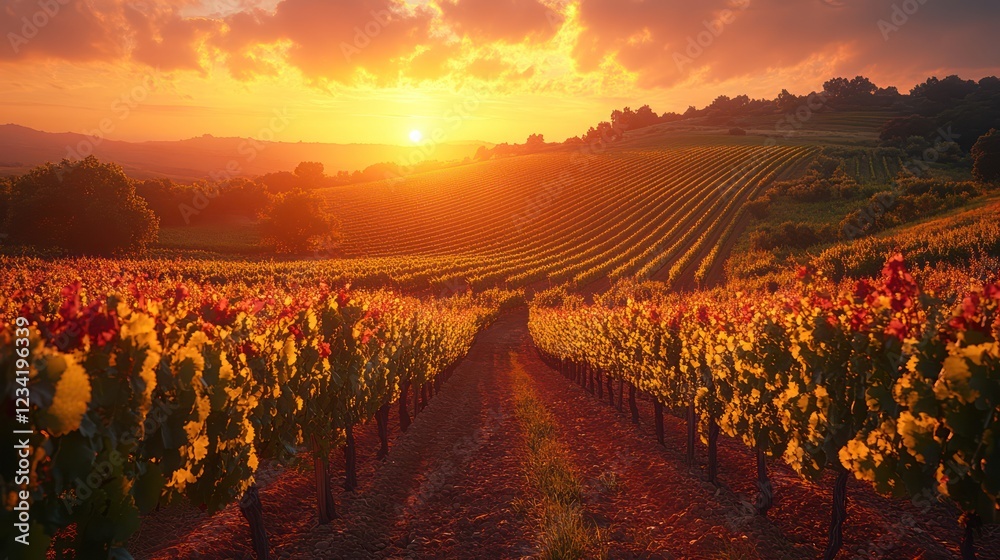 Fototapeta premium Golden Hour Vineyard Sunset