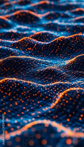 Futuristic Aqua Grid in Flowing Waves With Geometric Patterns, Dynamic Network Illustration