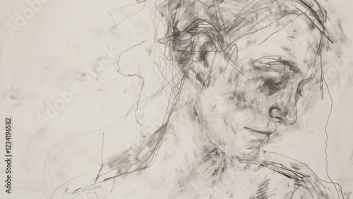 Sketch of a woman's profile with abstract hair in pencil strokes
