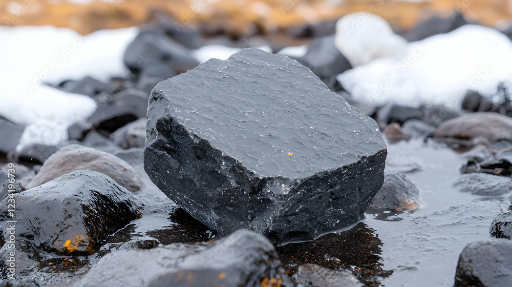 Black rock on wet volcanic beach, Iceland Black rock on wet volcanic beach, Iceland