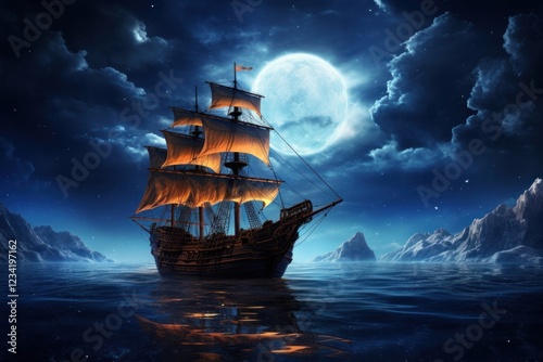 Pirate ship background night astronomy sailboat. photo