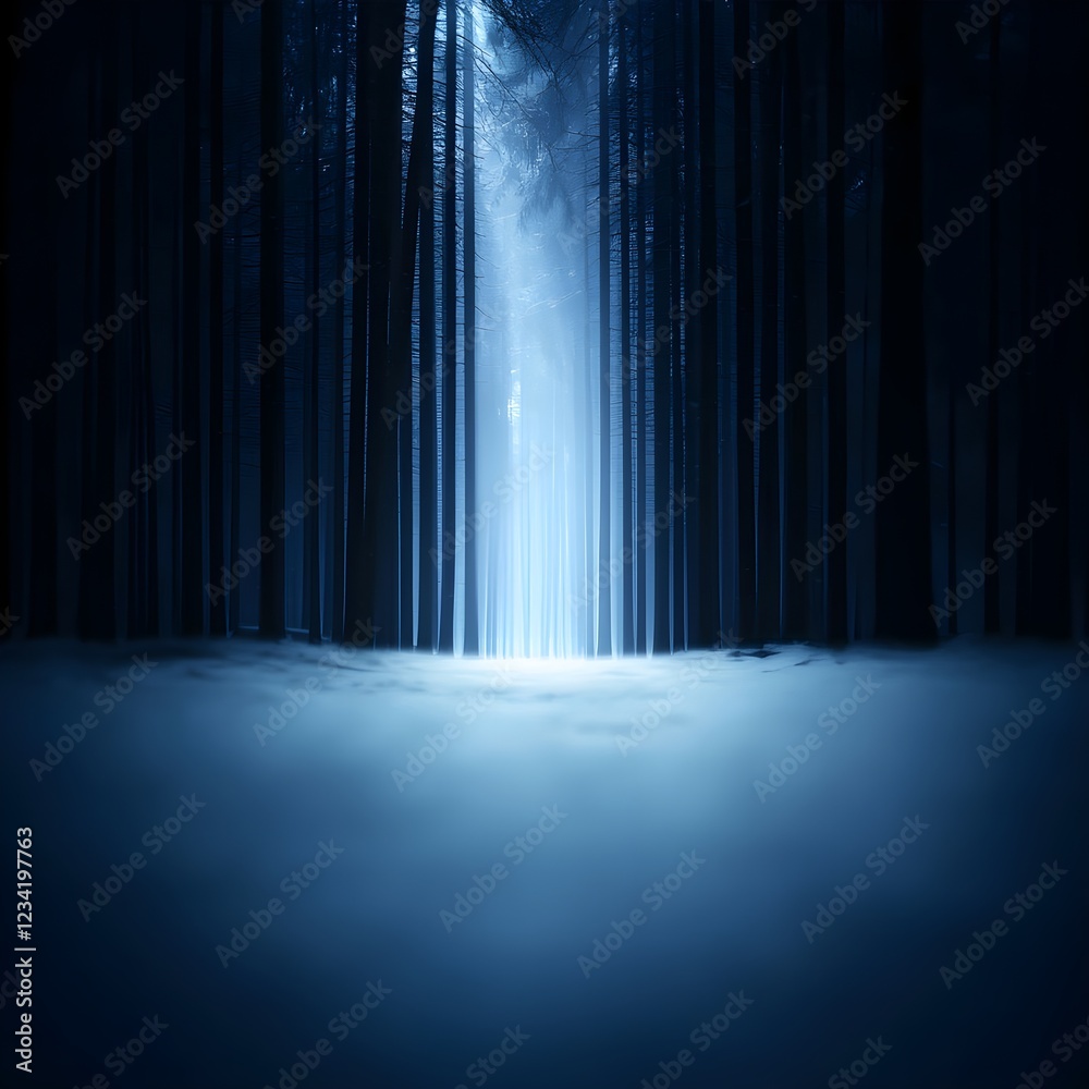 Fototapeta premium Dark Blue Winter Forest Path at Night