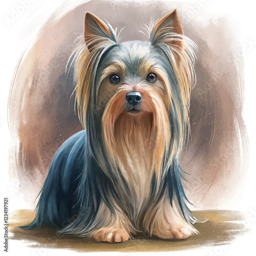 Watercolor illustration of a Yorkshire Terrier with its silky coat and lively expression