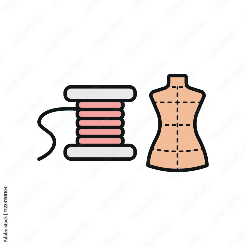 Mannequin and needle and thread set tailor and fashion icon with a sleek and minimalistic design, perfect for fashion designers, clothing brands, and sewing projects. Mannequin and needle and thread set tailor and fashion icon with a sleek and minimalistic design, perfect for fashion designers, clothing brands, and sewing projects.