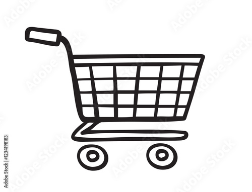 Shopping cart doodle hand drawn icon. isolated Empty sketch cart line style. Concept market shop or store, making purchases
