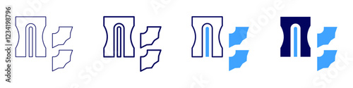Pencil sharpener icon in 4 different styles. Thin Line, Line, Bold, and Bold Line. Duotone style. Editable stroke