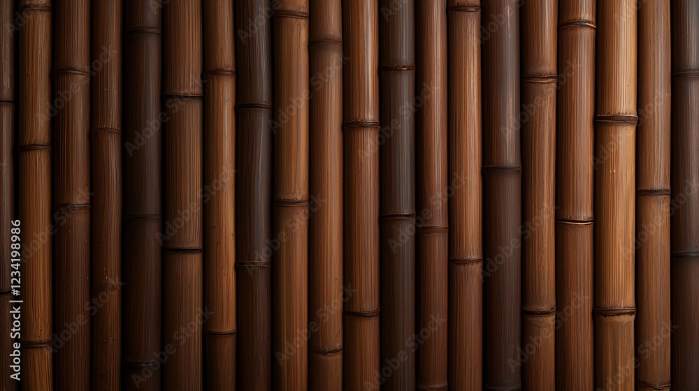Fototapeta premium Dark Brown Vertical Bamboo Wall Texture Background