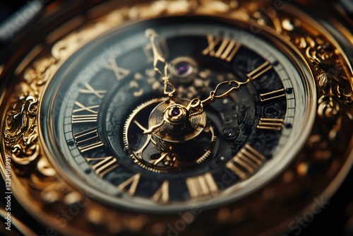 Intricate golden clockwork showing the passage of time photo