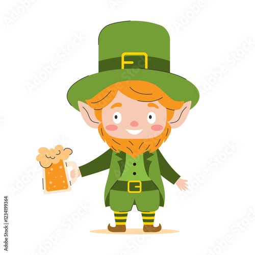 Leprechaun with a glass of Irish beer. Vector illustration.