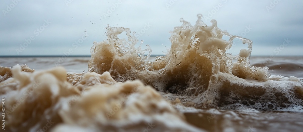 Coastal waves crashing, sea foam texture, cloudy sky background, nature photography Coastal waves crashing, sea foam texture, cloudy sky background, nature photography