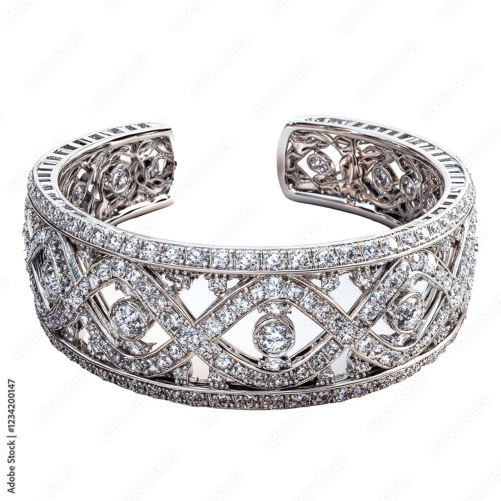 Obraz premium Art Deco Diamond Bracelet with Vintage Elephant Isolated on Transparent or blank Background, PNG