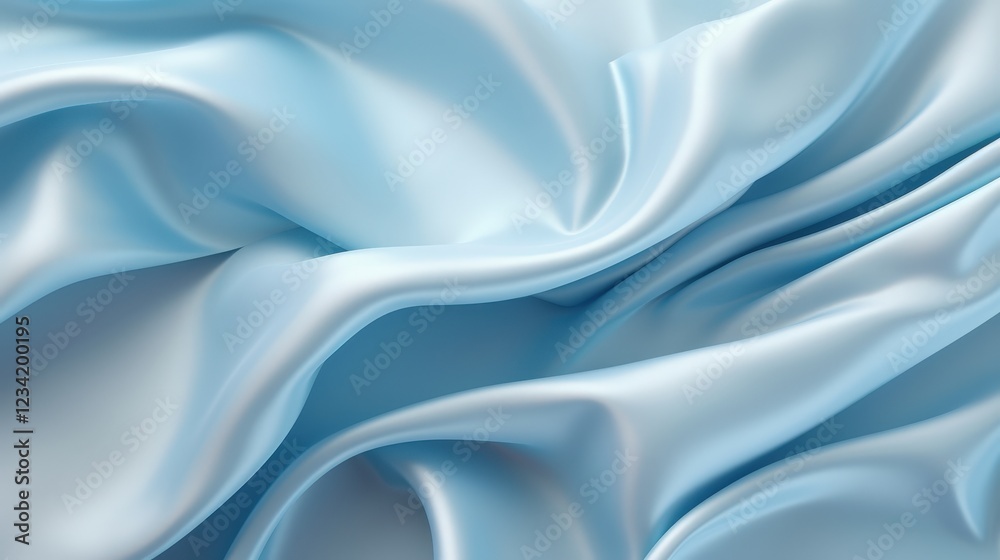 Obraz premium Beautiful Light Blue Sateen Silk Fabric Draping Elegantly with Soft Waves and Gentle Texture for Stylish Textile Designs and Backgrounds