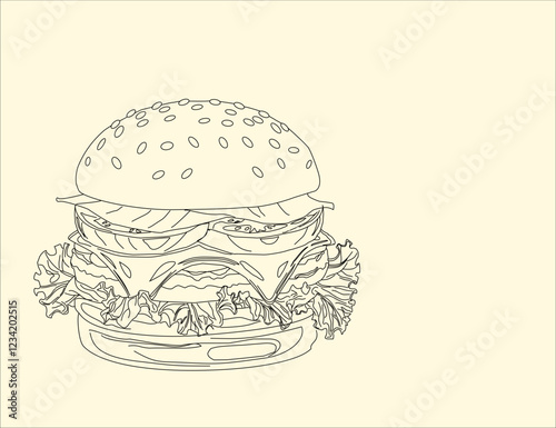 doodle burger pattern background. doodle fast food burger seamless pattern background. seamless pattern of hamburger in doodle style. Seamless Pattern of a Cheese Burger or Hamburger.