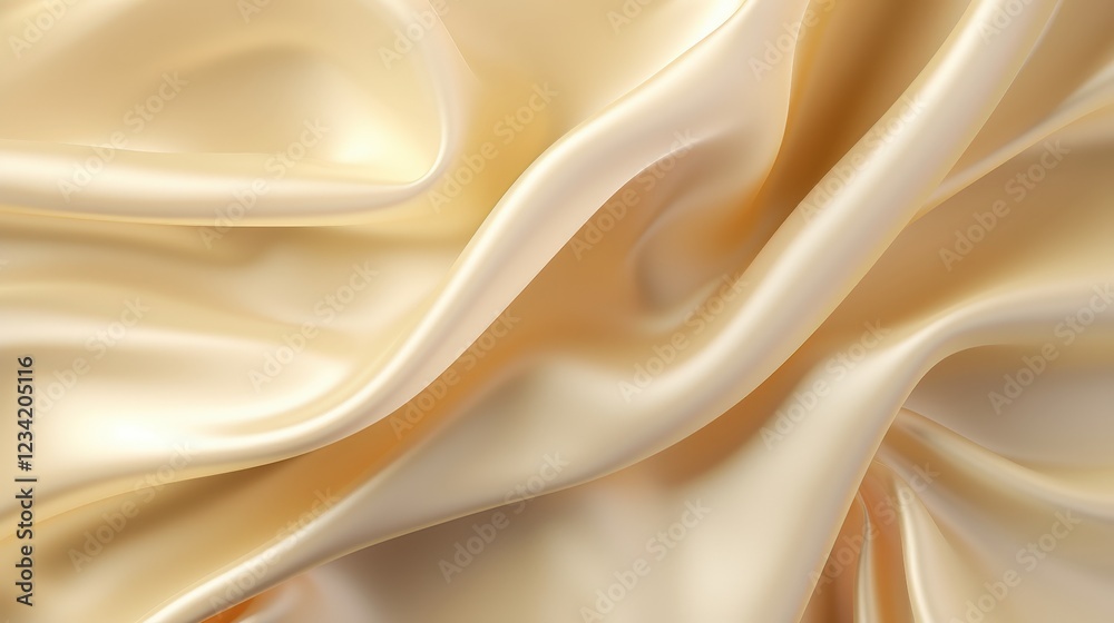Fototapeta premium Elegant Smooth Silk Fabric in Soft Golden Hue, Beautifully Draped Creating a Luxurious and Opulent Texture for Various Design Uses